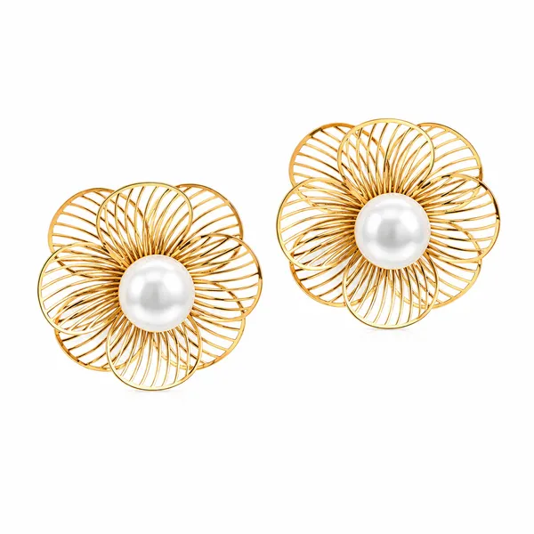 Gold_Stainless_Steel_Floral_Pearl_Stud_Earrings_For_Women