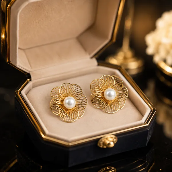 Gold_Stainless_Steel_Floral_Pearl_Stud_Earrings_For_Women