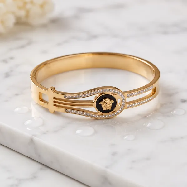 Gold_Stainless_Steel_Crystal_Black_Enamel_Bangle_Bracelet_For_Women