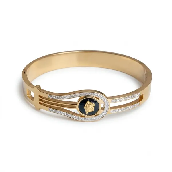 Gold_Stainless_Steel_Crystal_Black_Enamel_Bangle_Bracelet_For_Women