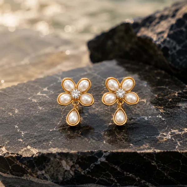 Gold_Stainless_Steel_Pearl_Flower_Drop_Earrings_With_Crystal_Center
