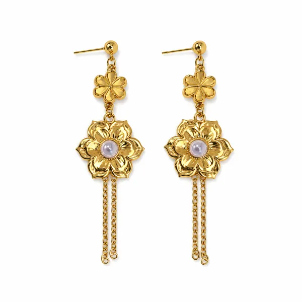 Gold_Stainless_Steel_Floral_Pink_Stone_Drop_Earrings_For_Women