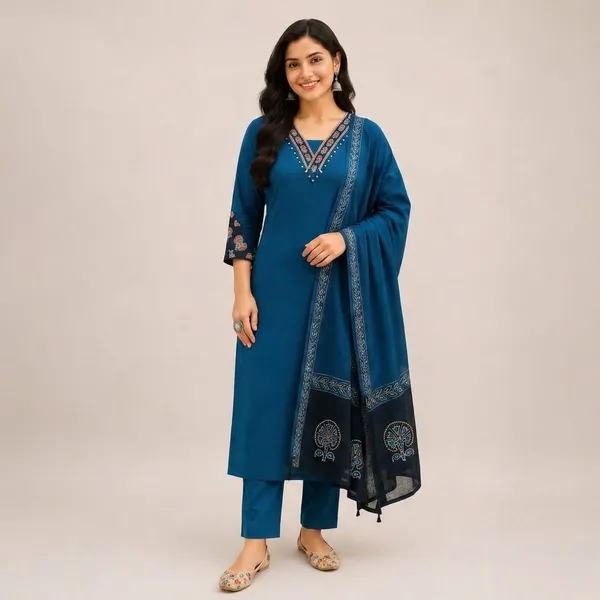 Dealshpere_Floral_Print,_Solid_Kurta,_Palazzo_And_Dupatta_Set