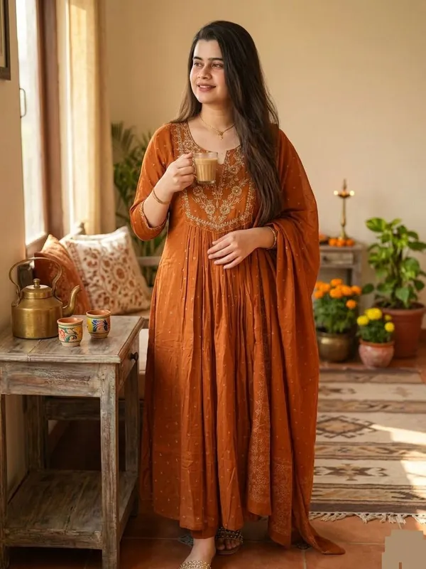 Dealshpere_Embellished_Anarkali_Kurta,_Bottom_And_Dupatta_Set