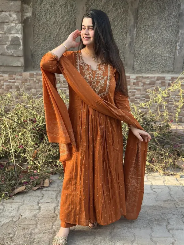 Dealshpere_Embellished_Anarkali_Kurta,_Bottom_And_Dupatta_Set