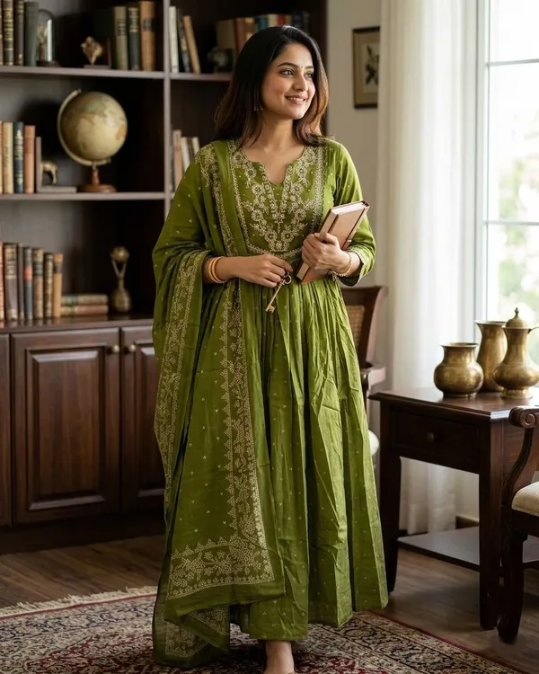 Dealshpere_Embellished_Anarkali_Kurta,_Bottom_And_Dupatta_Set