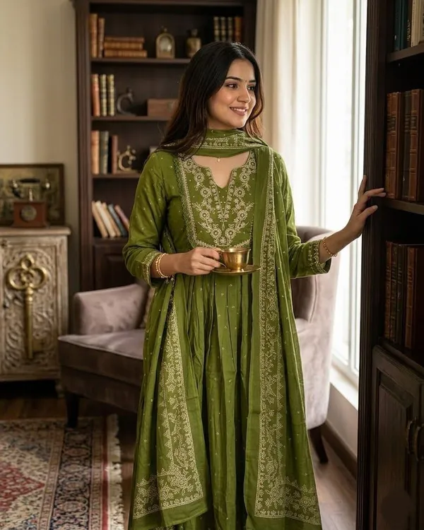 Dealshpere_Embellished_Anarkali_Kurta,_Bottom_And_Dupatta_Set