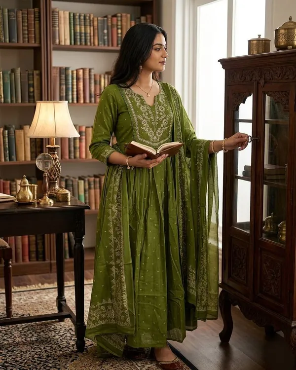 Dealshpere_Embellished_Anarkali_Kurta,_Bottom_And_Dupatta_Set