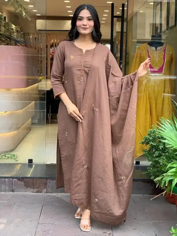 Dealshpere_Solid,_Printed_Kurta,_Trouser/Pant_And_Dupatta_Set