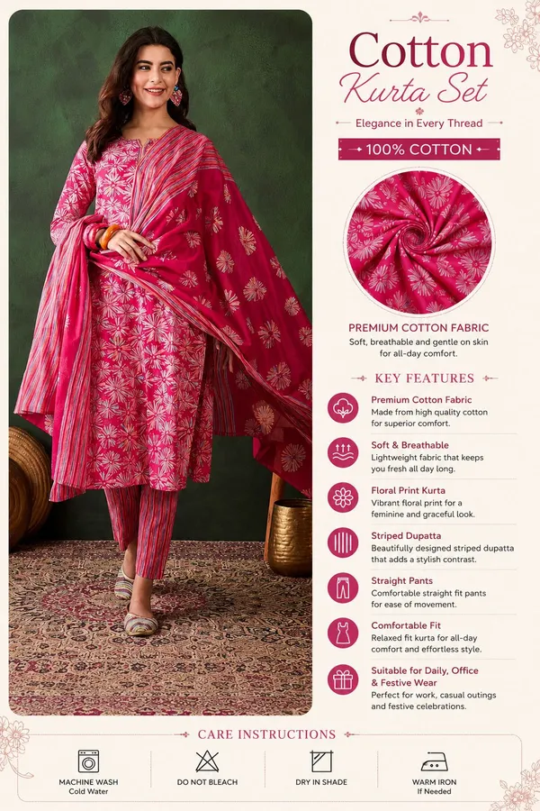 Dealshpere_Floral_Print_Kurta,_Trouser/Pant_And_Dupatta_Set