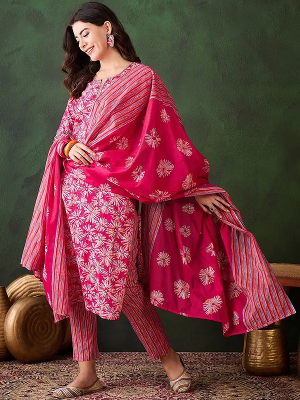 Dealshpere_Floral_Print_Kurta,_Trouser/Pant_And_Dupatta_Set
