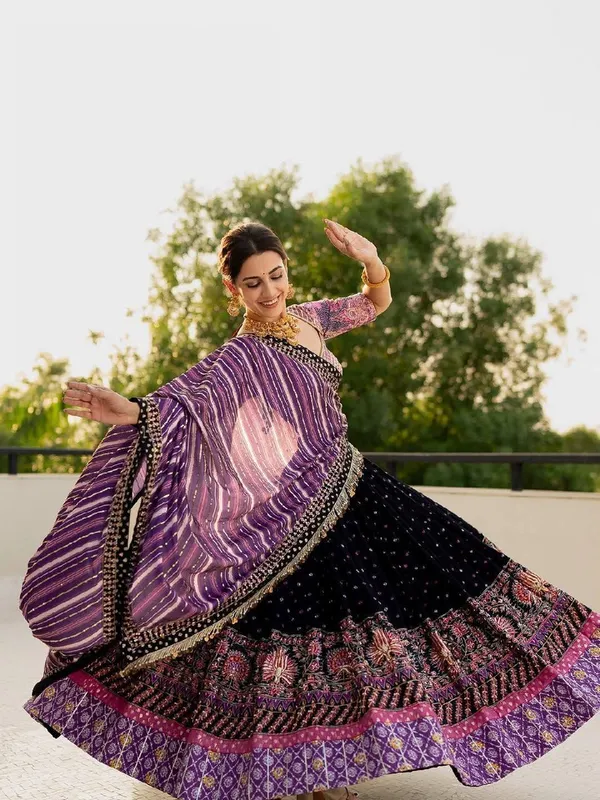 Black_&_Purple_Heavy_Malai_Silk_Lehenga_Choli_For_Women