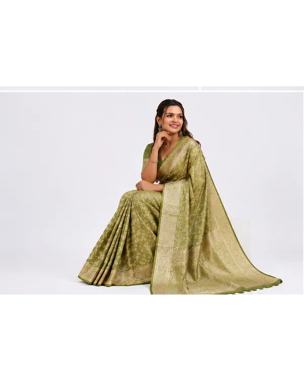 Women_Ladies_Olive_Green_Soft_Lichi_Silk_Saree_with_Rich_Pallu_and_Jacquard_Work,_Running_Blouse_Piece
