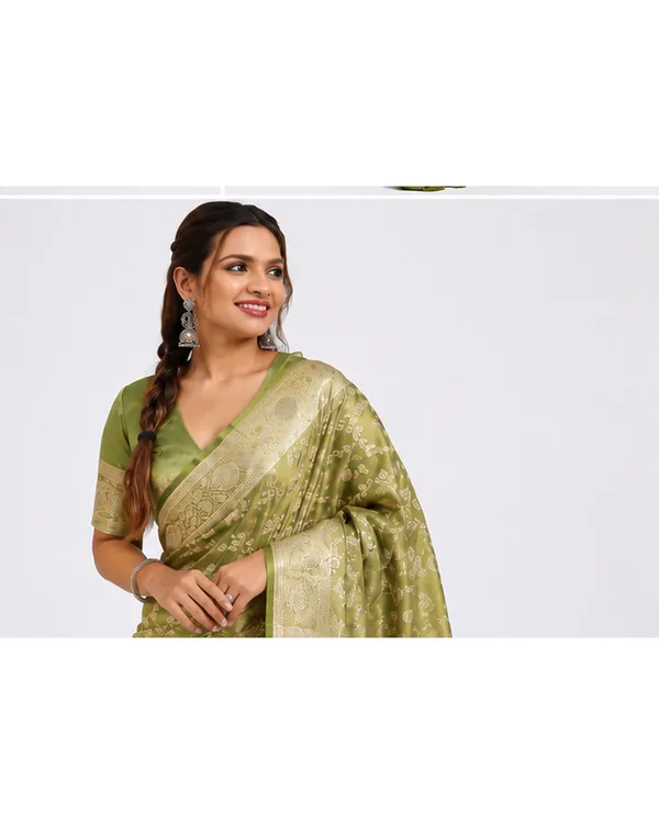 Women_Ladies_Olive_Green_Soft_Lichi_Silk_Saree_with_Rich_Pallu_and_Jacquard_Work,_Running_Blouse_Piece