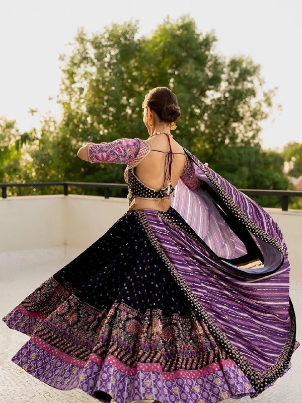 Black_&_Purple_Heavy_Malai_Silk_Lehenga_Choli_For_Women