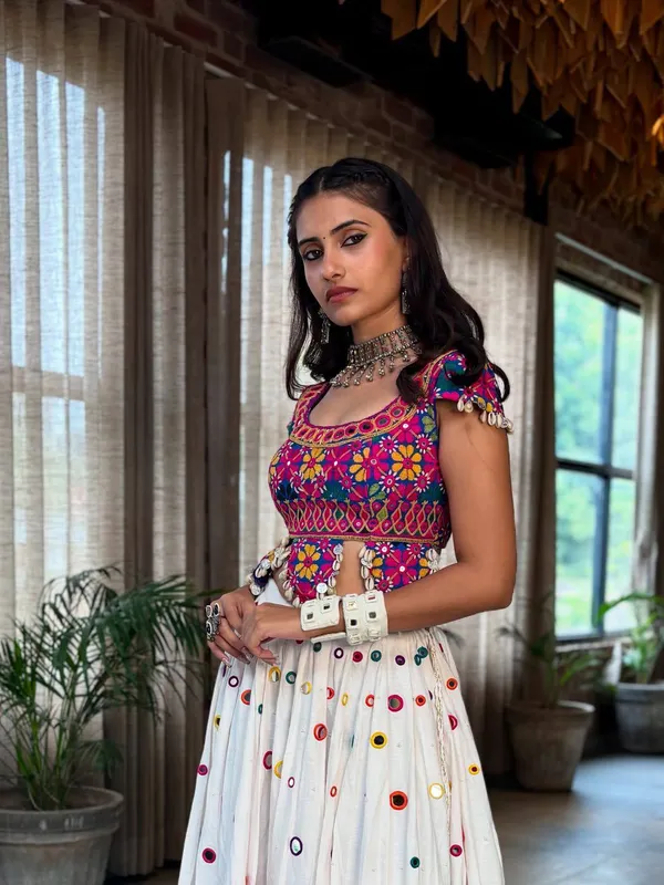 Multicolor_Heavy_Tissue_Silk_Crop_Top_&_Skirt_Set_For_Women