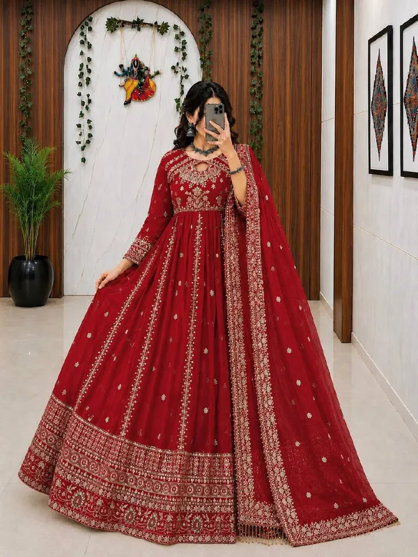 Red_Vichitra_Silk_Anarkali_Suit_Set_For_Women
