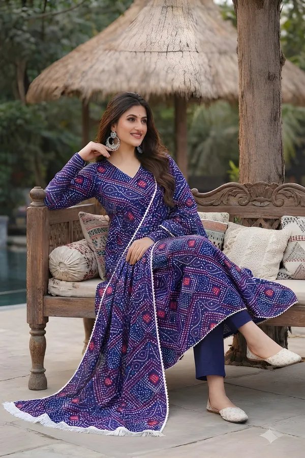 Woman_Bandhani_Printed_Kurti_With_Pant_And_Dupatta