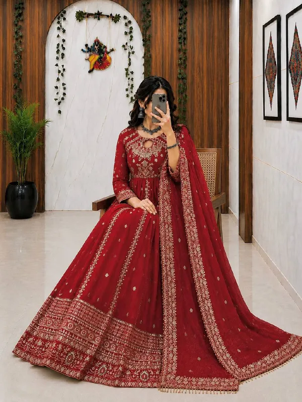Red_Vichitra_Silk_Anarkali_Suit_Set_For_Women