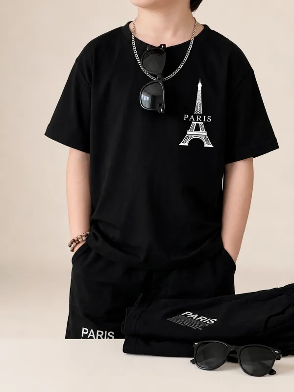 Boys_Black_Paris_Eiffel_Tower_Printed_T-Shirt_&_Shorts_Co-ord_Set_for_Kids,_3–16_Years