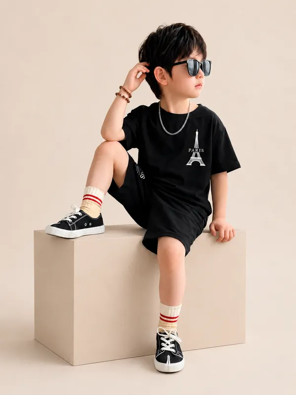 Boys_Black_Paris_Eiffel_Tower_Printed_T-Shirt_&_Shorts_Co-ord_Set_for_Kids,_3–16_Years
