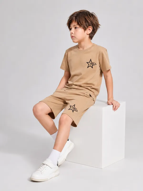 Boys_Beige_Star_Dell_Printed_T-Shirt_&_Shorts_Co-ord_Set_for_Kids,_3–16_Years