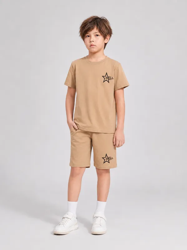 Boys_Beige_Star_Dell_Printed_T-Shirt_&_Shorts_Co-ord_Set_for_Kids,_3–16_Years