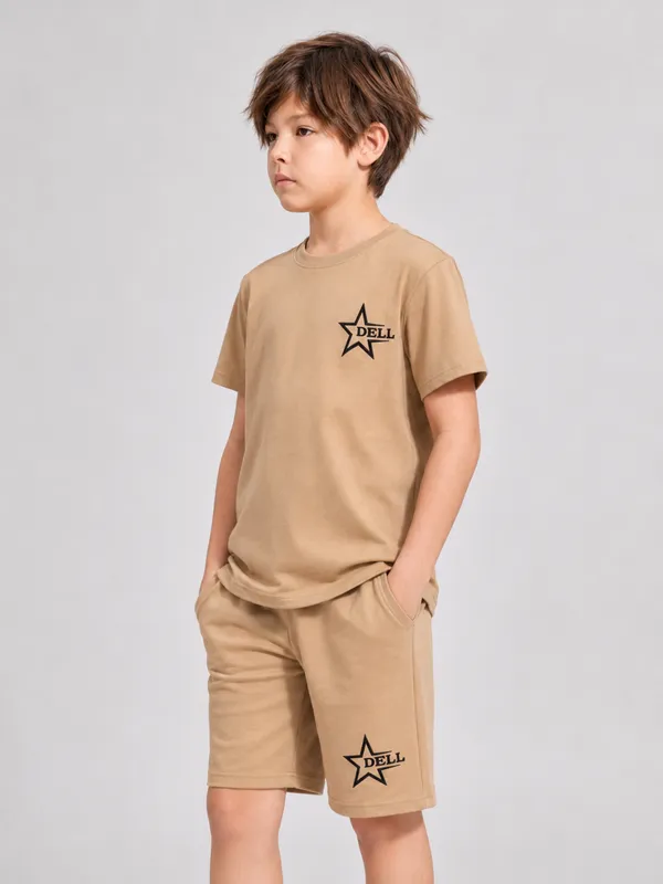 Boys_Beige_Star_Dell_Printed_T-Shirt_&_Shorts_Co-ord_Set_for_Kids,_3–16_Years