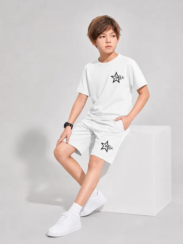 Boys_White_Star_Dell_Printed_T-Shirt_&_Shorts_Co-ord_Set_for_Kids,_3–16_Years