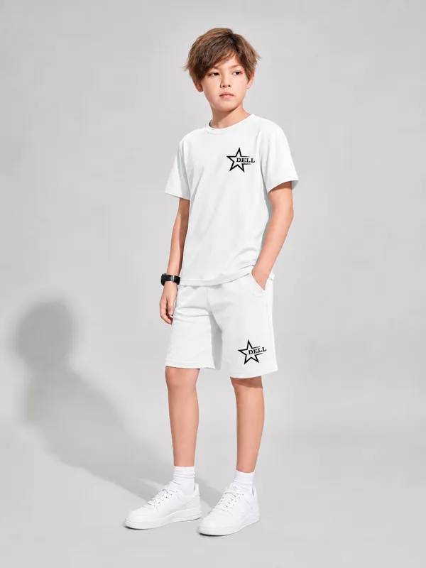 Boys_White_Star_Dell_Printed_T-Shirt_&_Shorts_Co-ord_Set_for_Kids,_3–16_Years