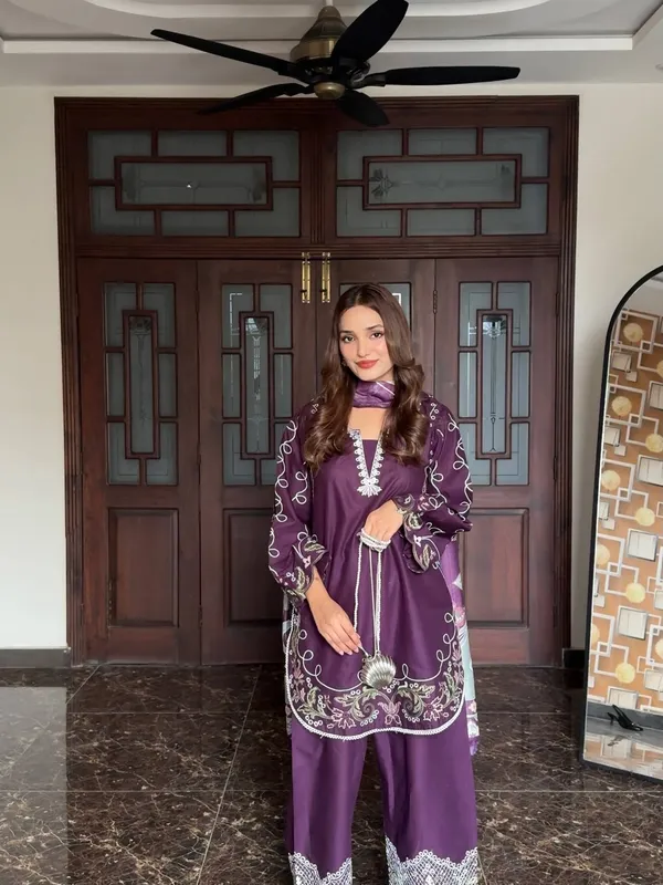 Purple_French_Crepe_Kurta_Set_For_Women
