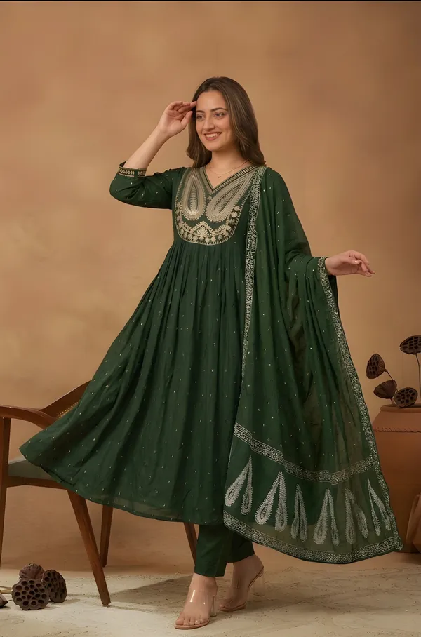 Green_Cotton_Anarkali_Kurta_Set_For_Women
