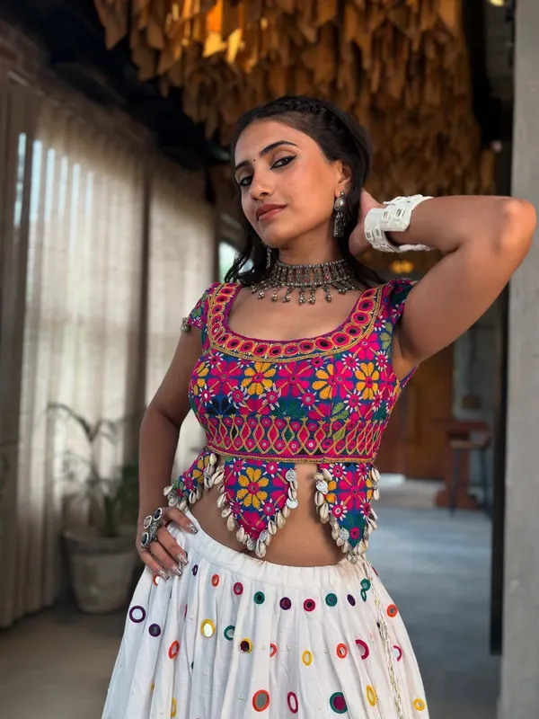 Multicolor_Heavy_Tissue_Silk_Crop_Top_&_Skirt_Set_For_Women
