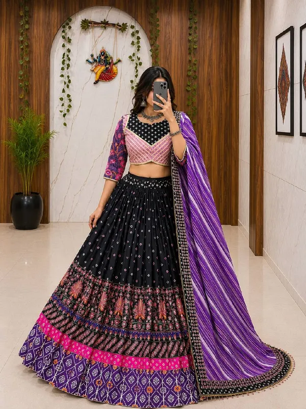 Black_&_Purple_Heavy_Malai_Silk_Lehenga_Choli_For_Women