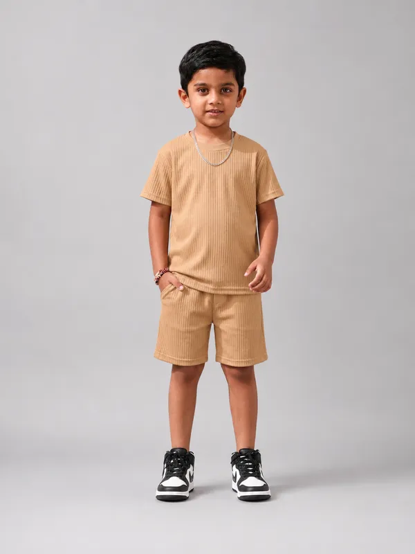 Boys_Beige_Plain_Ribbed_T-Shirt_&_Shorts_Co-ord_Set_for_Kids,_3–16_Years