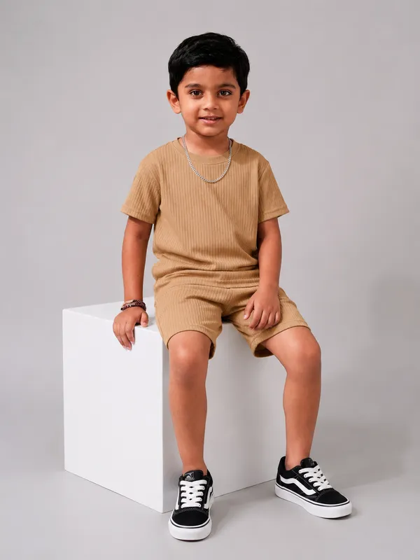 Boys_Beige_Plain_Ribbed_T-Shirt_&_Shorts_Co-ord_Set_for_Kids,_3–16_Years
