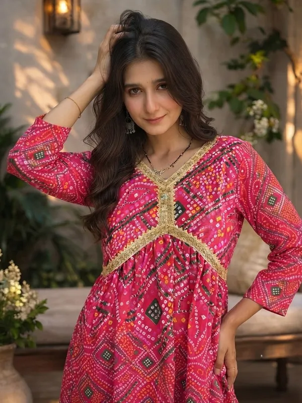 Women_Ladies_Red_Bandhani_Kurti_with_Pant_and_Dupatta_Set,_Heavy_Delta_Silk_Festive_Ethnic_Wear