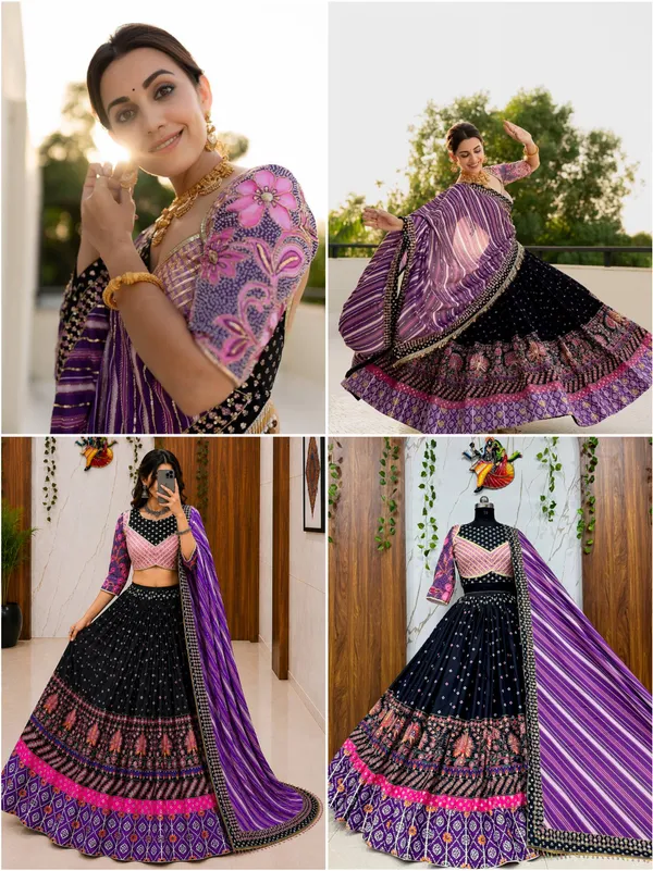 Black_&_Purple_Heavy_Malai_Silk_Lehenga_Choli_For_Women