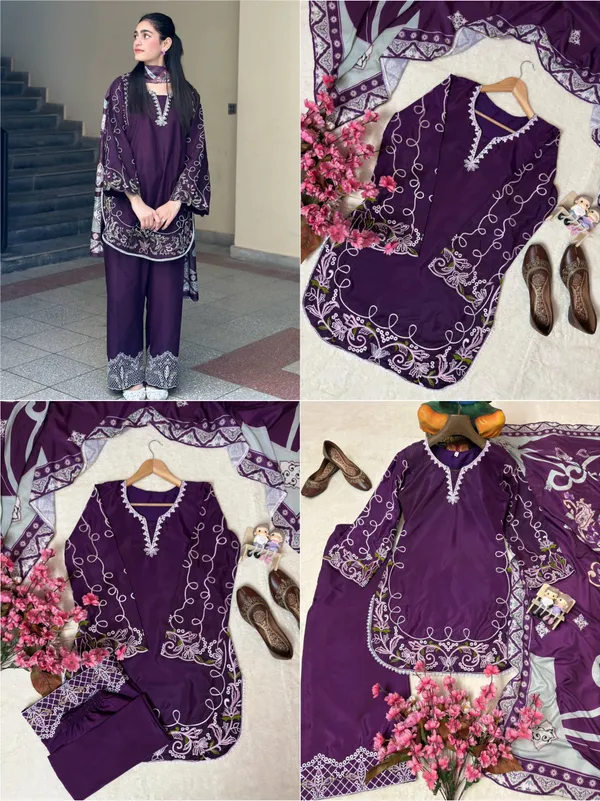 Purple_French_Crepe_Kurta_Set_For_Women