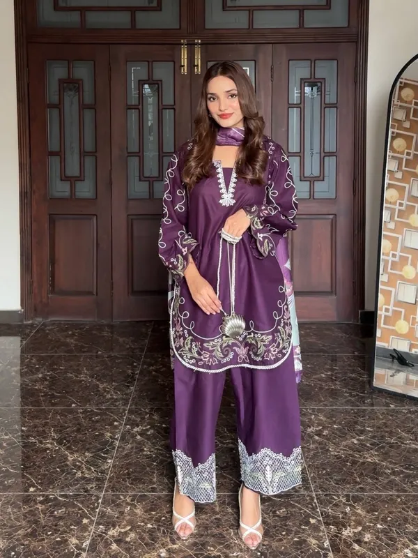 Purple_French_Crepe_Kurta_Set_For_Women