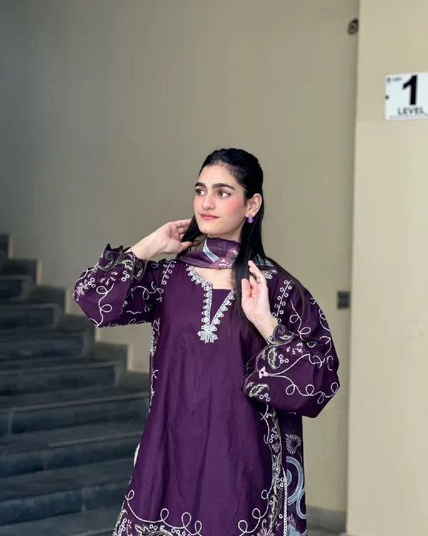 Purple_French_Crepe_Kurta_Set_For_Women