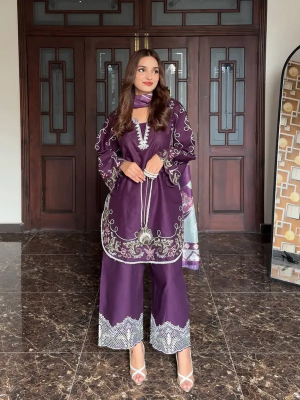 Purple_French_Crepe_Kurta_Set_For_Women