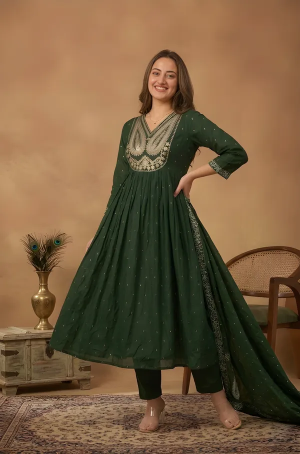 Green_Cotton_Anarkali_Kurta_Set_For_Women