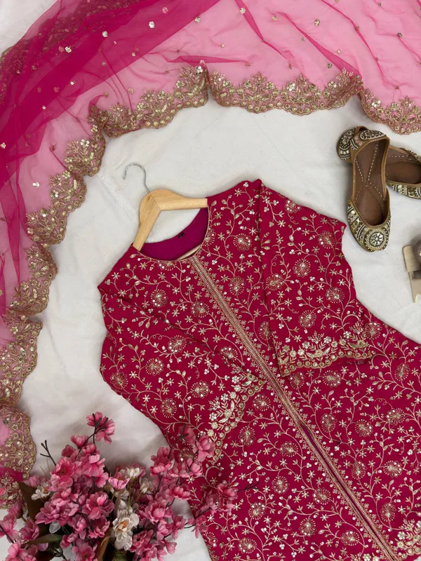 Magenta_Heavy_Chinon_Silk_Suit_Set_For_Women