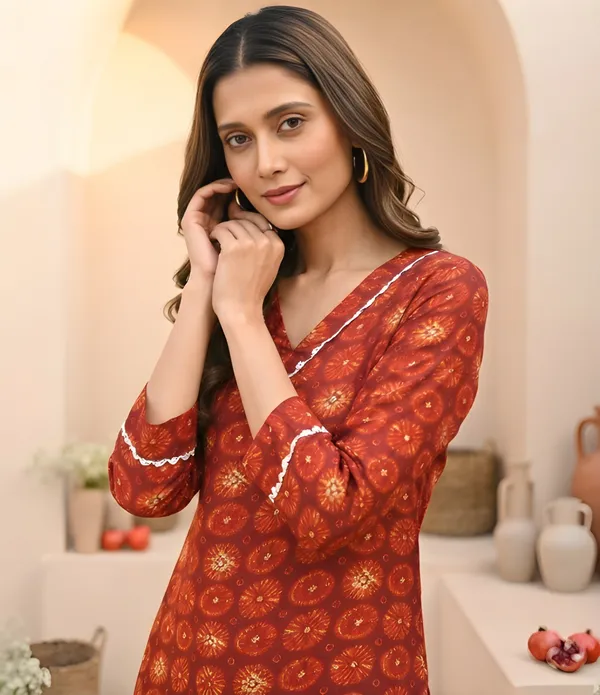 Woman_Red_Gota_Pati_Printed_Kurti_Pant