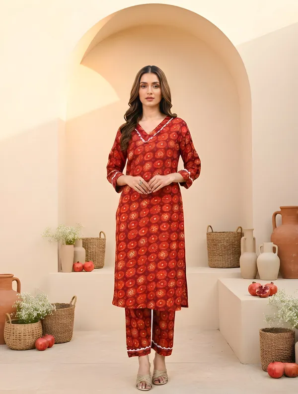 Woman_Red_Gota_Pati_Printed_Kurti_Pant