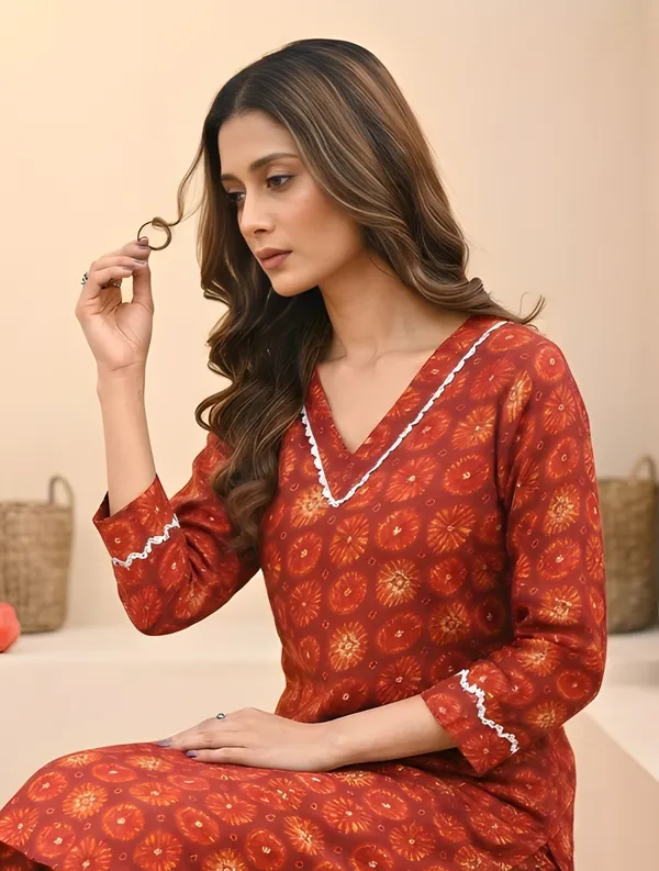 Woman_Red_Gota_Pati_Printed_Kurti_Pant