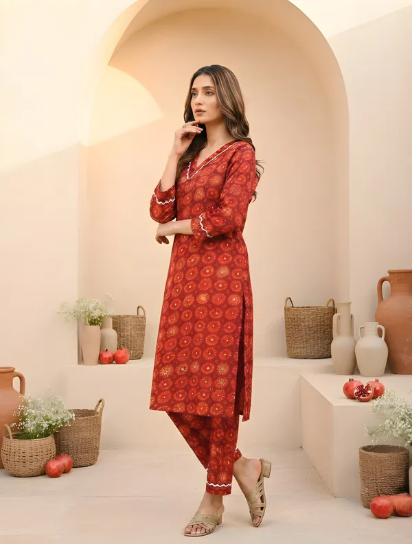 Woman_Red_Gota_Pati_Printed_Kurti_Pant