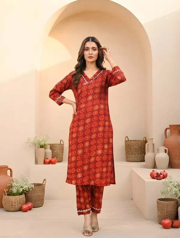 Woman_Red_Gota_Pati_Printed_Kurti_Pant