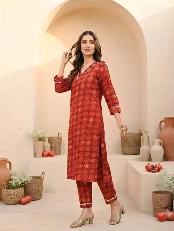 Woman_Red_Gota_Pati_Printed_Kurti_Pant